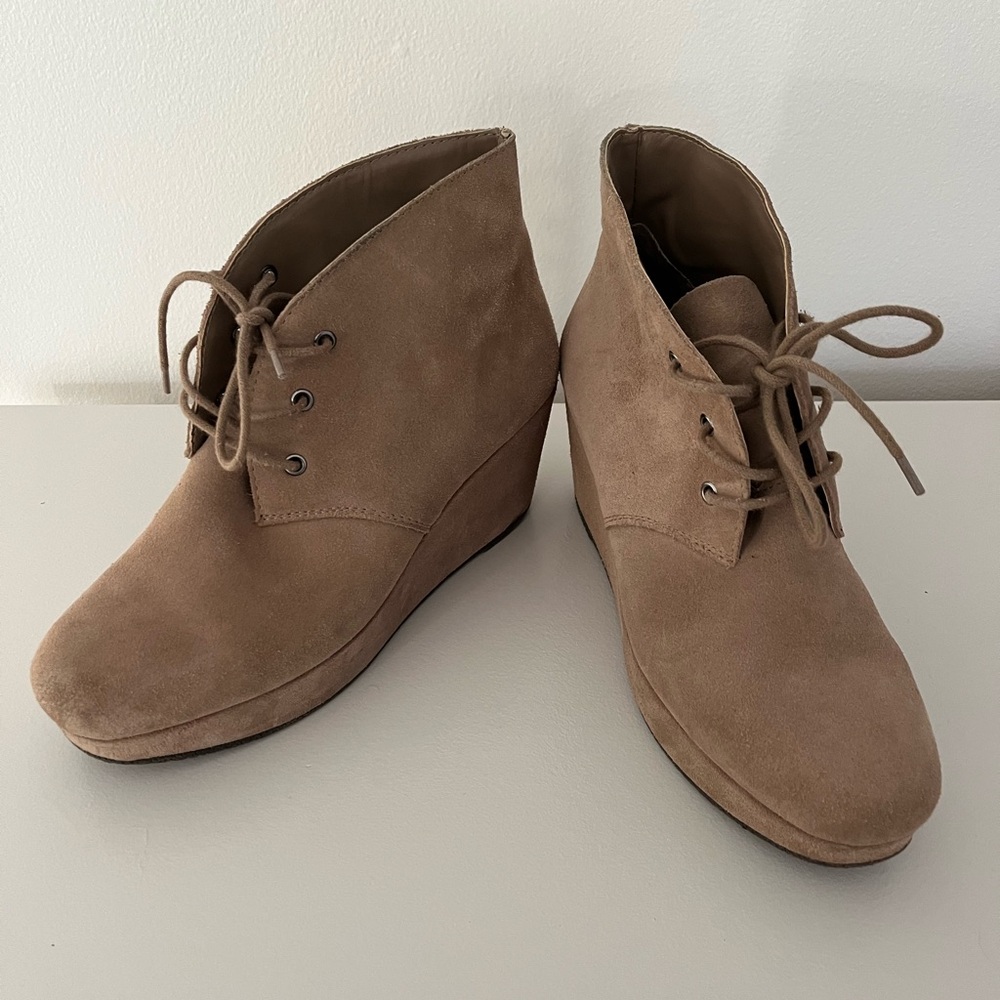 Tan Suede Wedge Ankle Boots